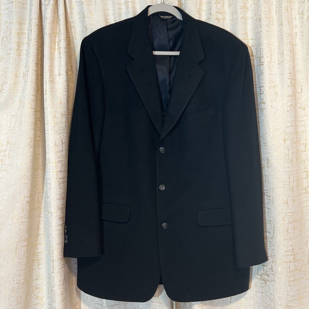 Bill Blass Blazer Men 42 Long Black 100% Camel Hair Parisian USA Old Money Soft